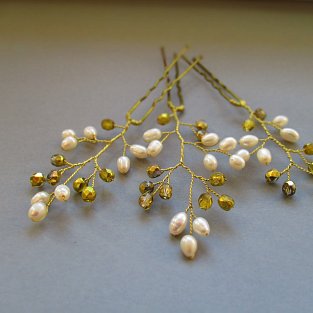 zlaté vlásenky s perličkami